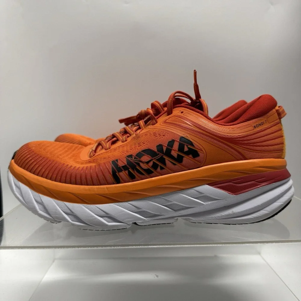 Hoka One One Bondi 7 Orange Running Shoes 1110518-POFS Men's Size 9.5
